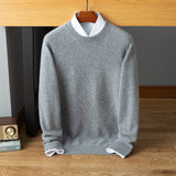 Mens Diamond Pattern Cashmere Sweater Crew Neck Long Sleeve Ribbed Hem