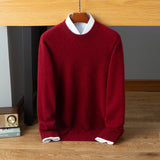 Mens Diamond Pattern Cashmere Sweater Crew Neck Long Sleeve Ribbed Hem