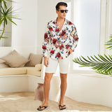 Men's Flower Printed Silk Shirts Button Down Silk Dress Shirt