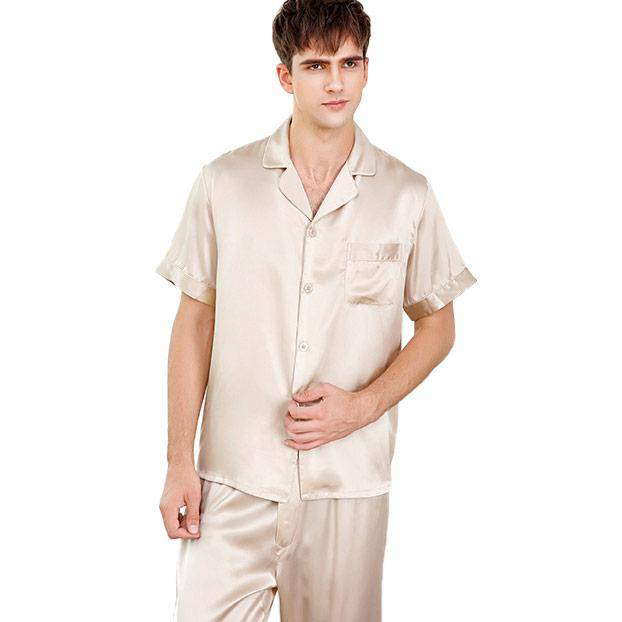 Men's Short Sleeve Silk Pajamas Set 100% Mulberry Silk Sleepwear