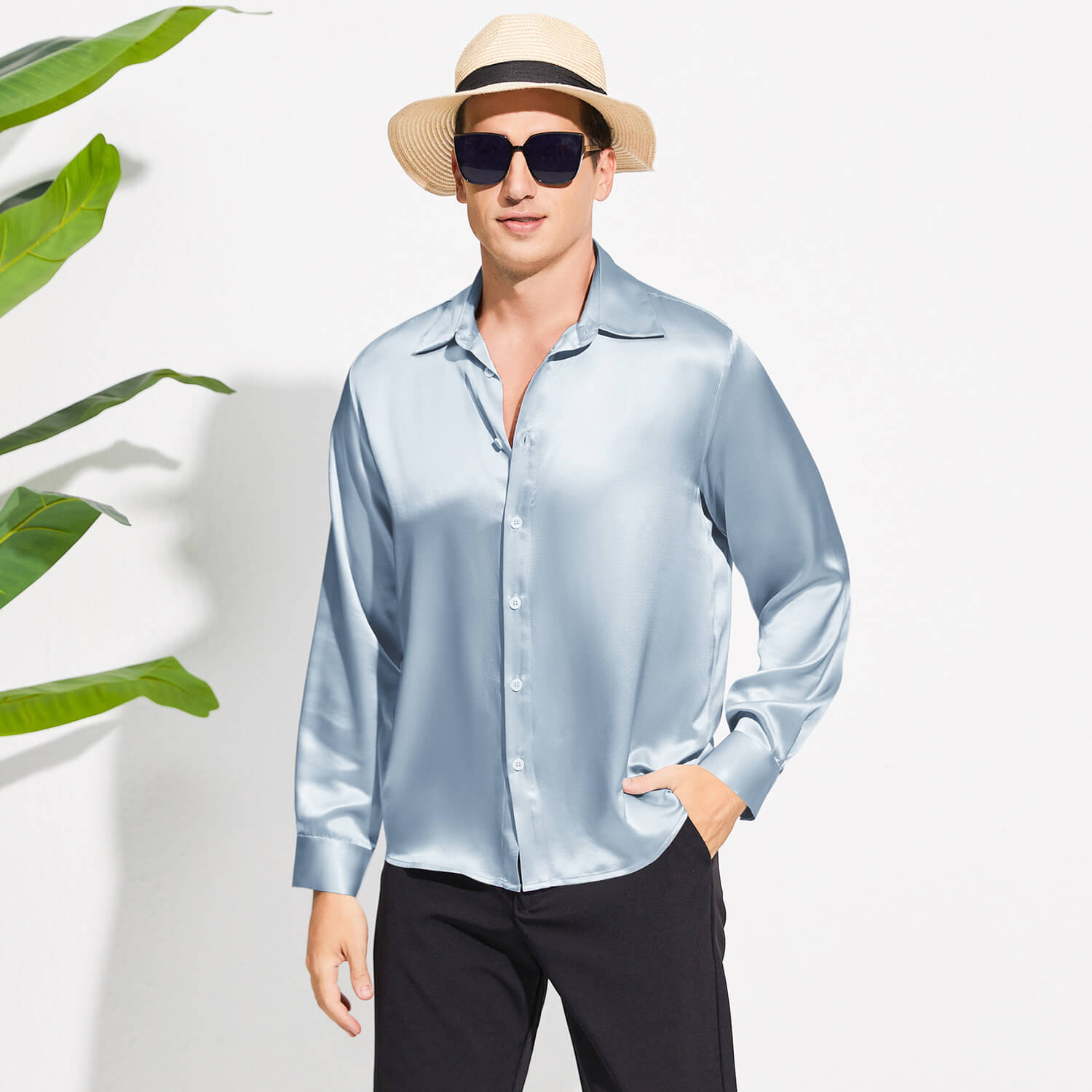 Men's Silk Button - Down Shirt Silk Casual Silk Dress Shirts
