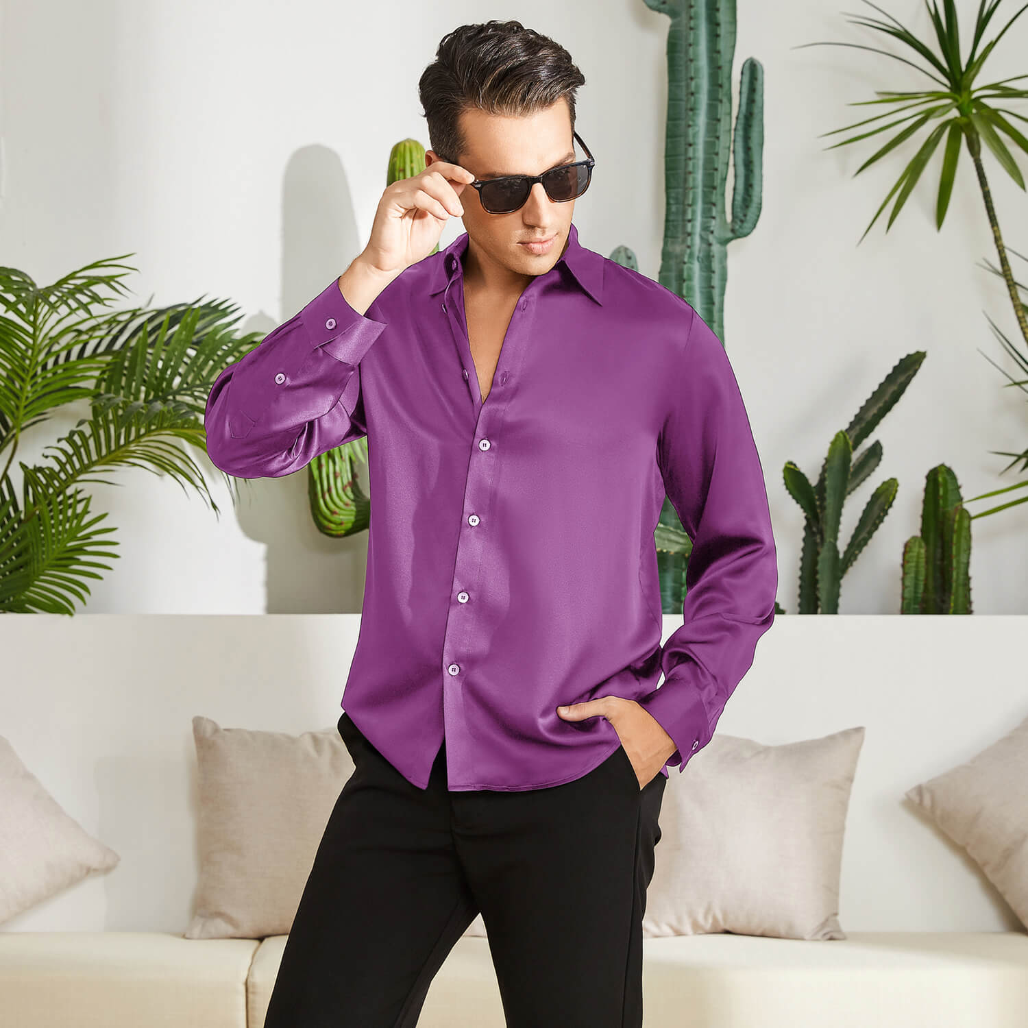 Men's Silk Button - Down Shirt Silk Casual Silk Dress Shirts