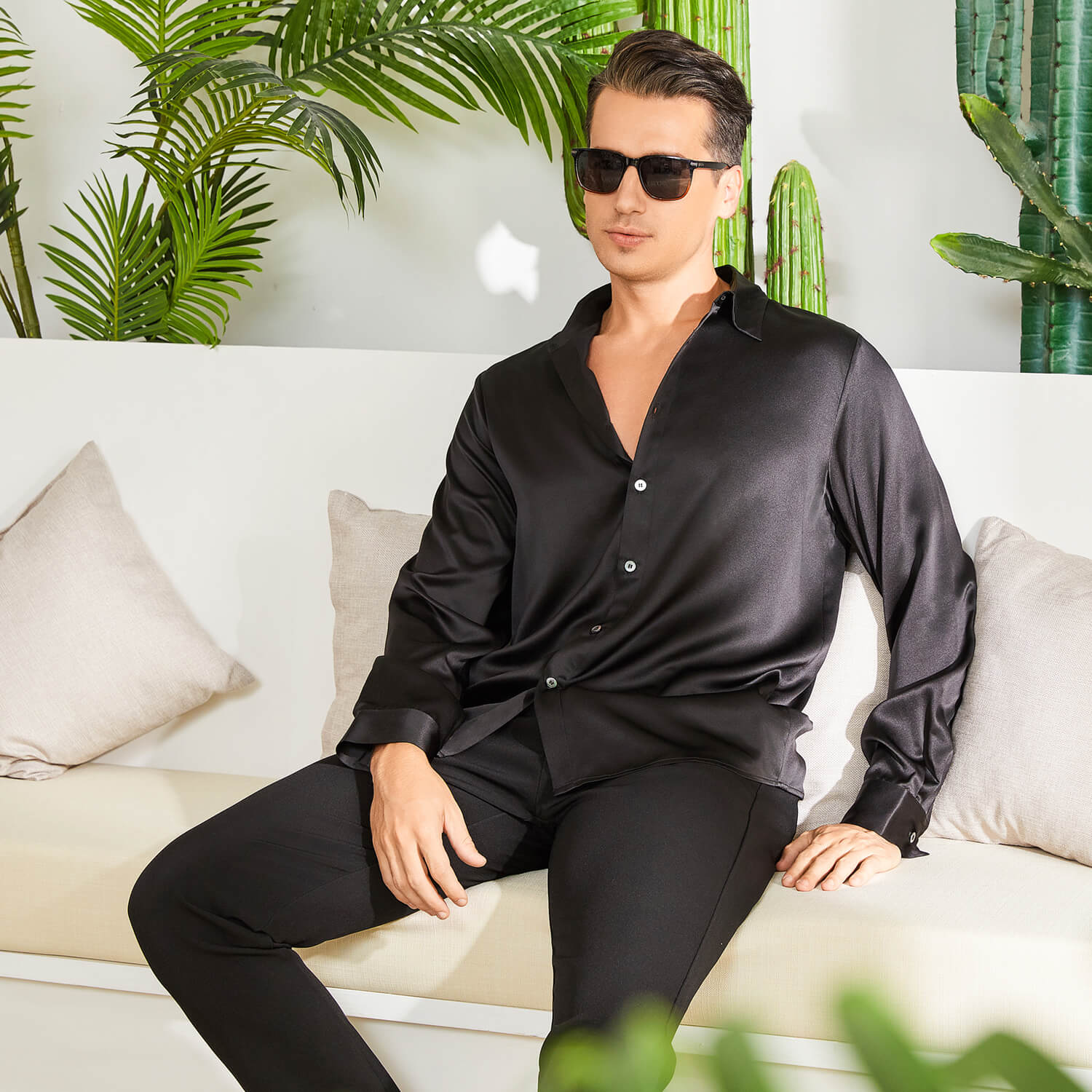 Men's Silk Button - Down Shirt Silk Casual Silk Dress Shirts