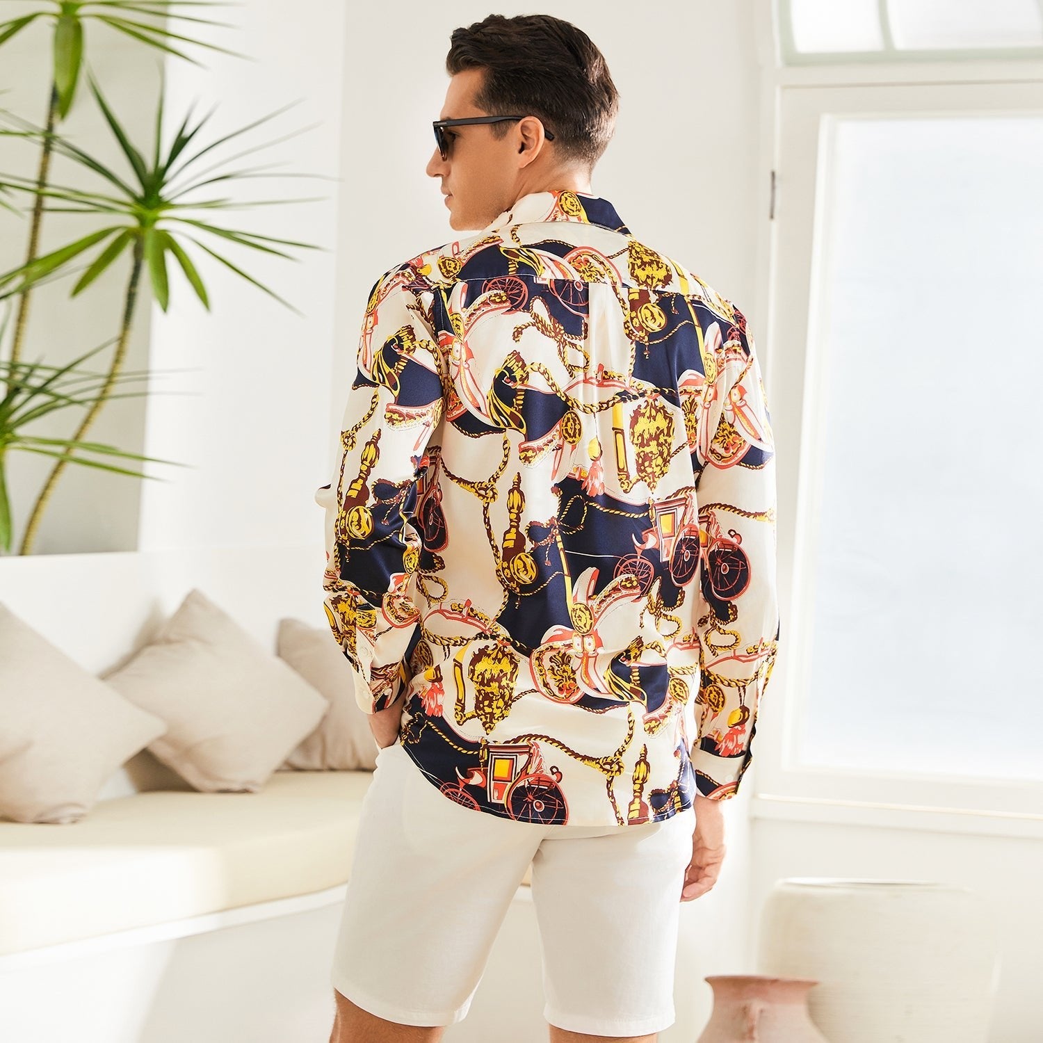 Printed Silk Shirt Long Sleeve Button Down Silk Shirt