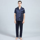 Mens Silk Pajama Set Short Sleeved Long Pants Silk Sleepwear