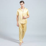 Mens Silk Pajama Set Short Sleeved Long Pants Silk Sleepwear