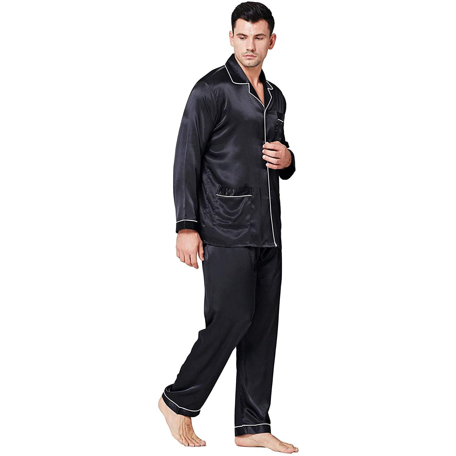 Men's Silk Pajama Set With Pockets Silk Button - Down Pajamas