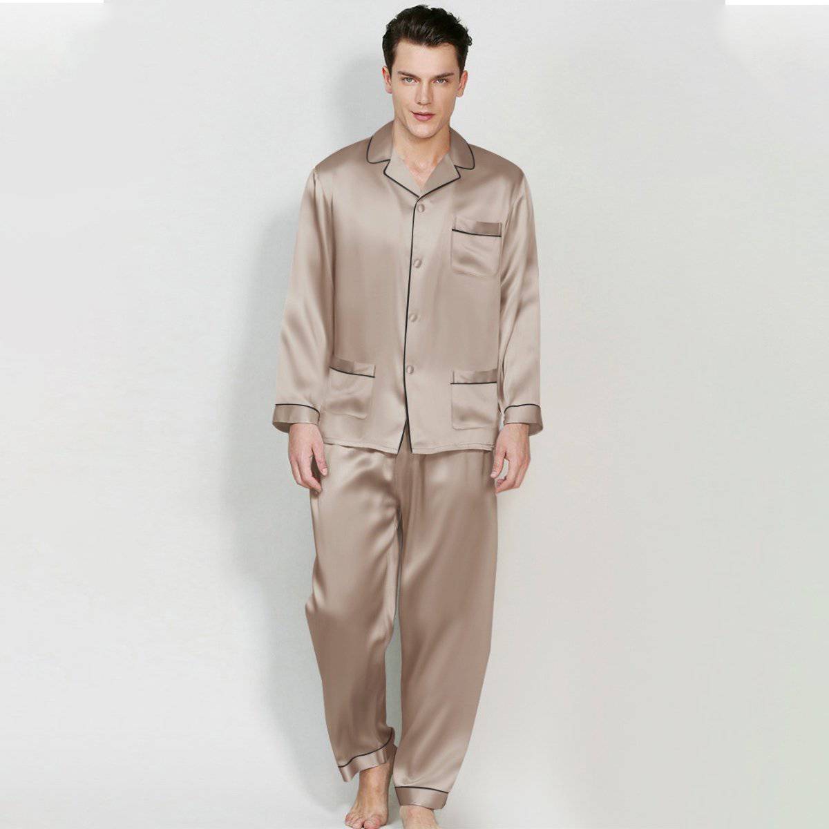 Men's Silk Pajama Set With Pockets Silk Button - Down Pajamas