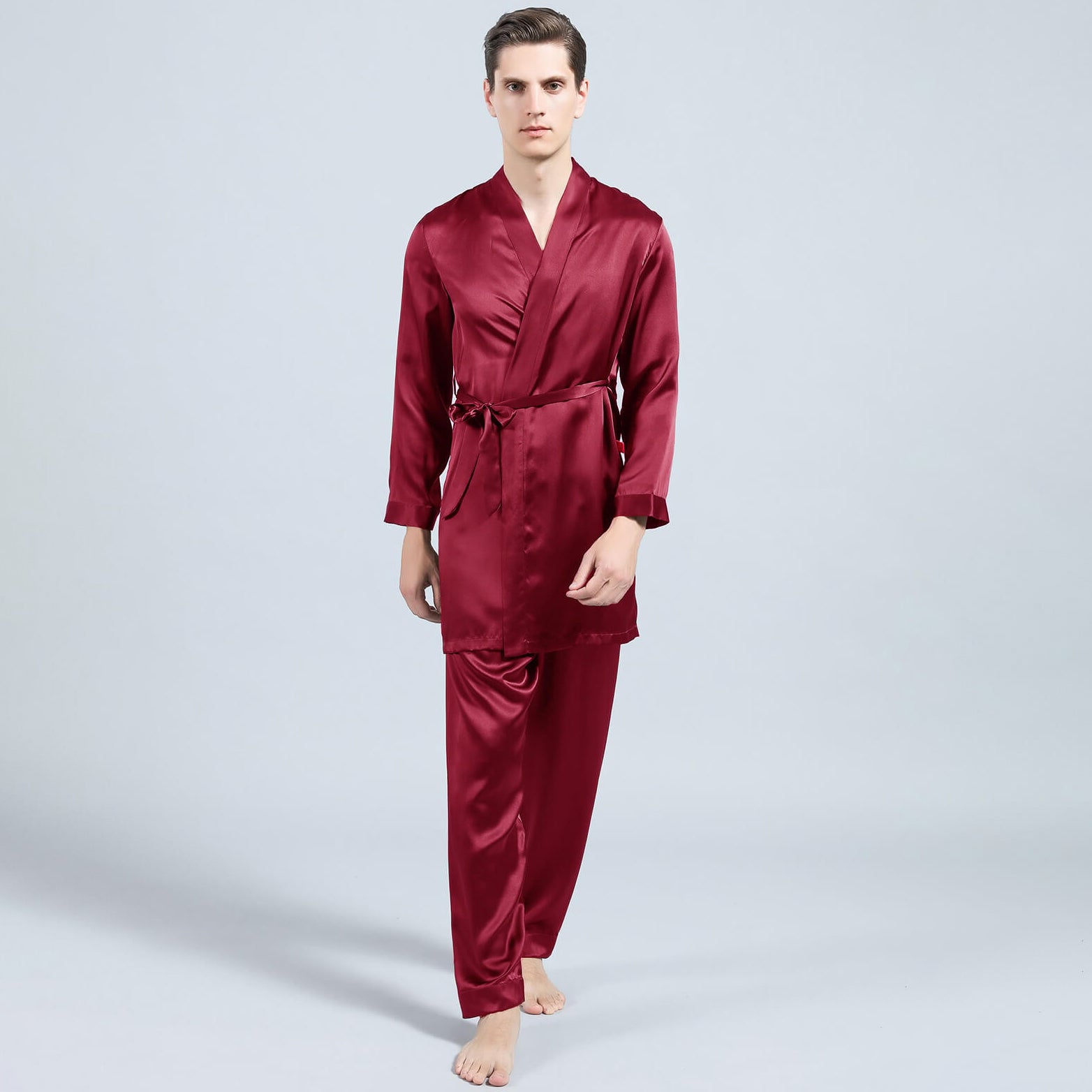 Mens Silk Kimono Robe Set Two Piece Silk Robe & Pant Sleepwear