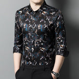 Mens Silk Shirts Long Sleeve Silk Floral Print Dress Shirts
