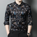 Mens Silk Shirts Long Sleeve Silk Floral Print Dress Shirts