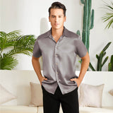 Men's Silk T-Shirt Luxury Button Down Silk Short Dress Shirt