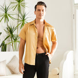 Men's Silk T-Shirt Luxury Button Down Silk Short Dress Shirt