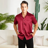 Men's Silk T-Shirt Luxury Button Down Silk Short Dress Shirt
