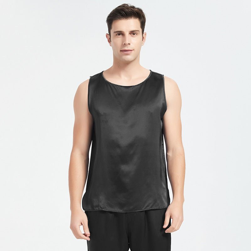 Mens Silk Tank Top Set Sleeveless Short Silk Pajamas Set