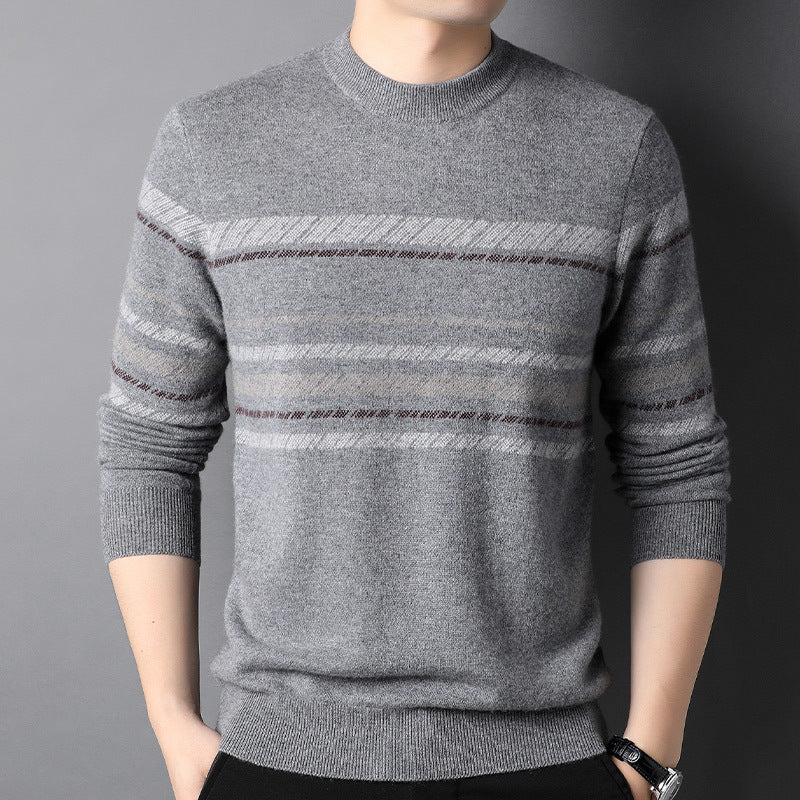 Mens Striped Crew Neck Pure Cashmere Sweater Cashmere Pullover Grey XS