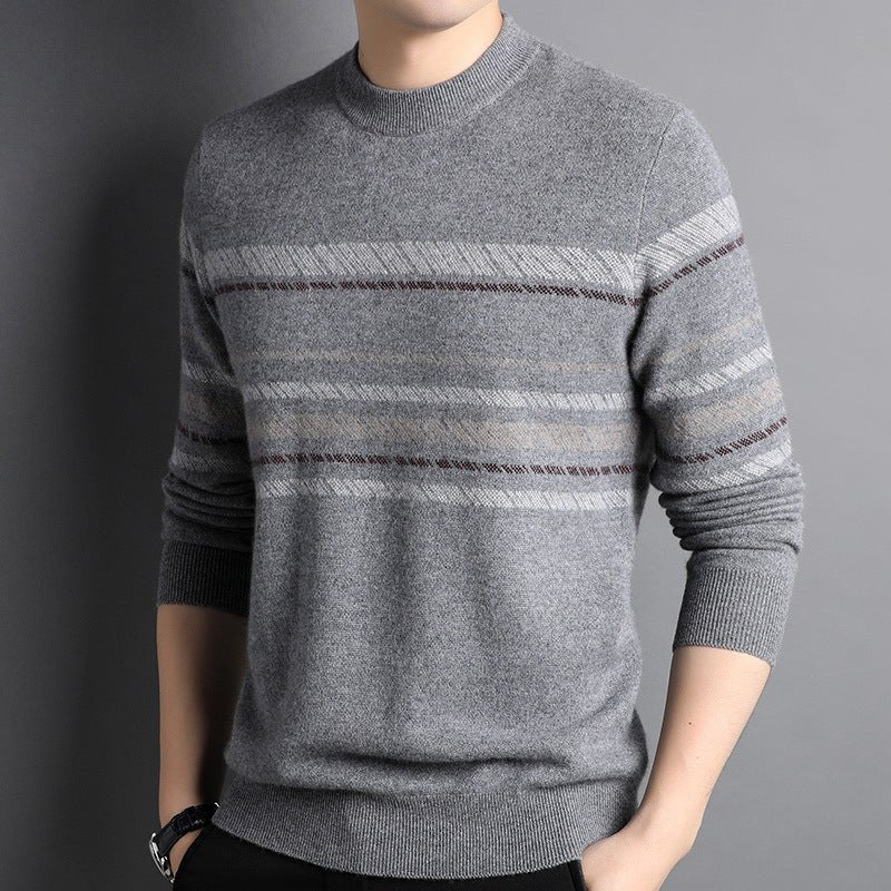 Mens Striped Crew Neck Pure Cashmere Sweater Cashmere Pullover Grey XS