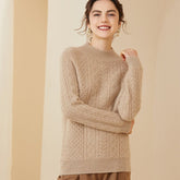Long Sleeves Cable - knit Mock Neck Cashmere Sweater For Women