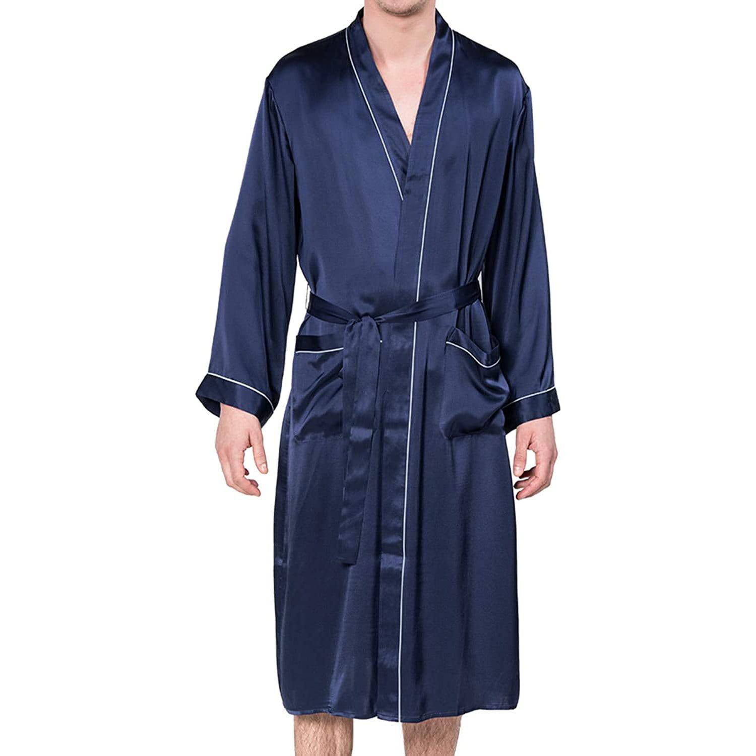 Mulberry Men's Silk Robe Luxury Long Silk Bath Robe