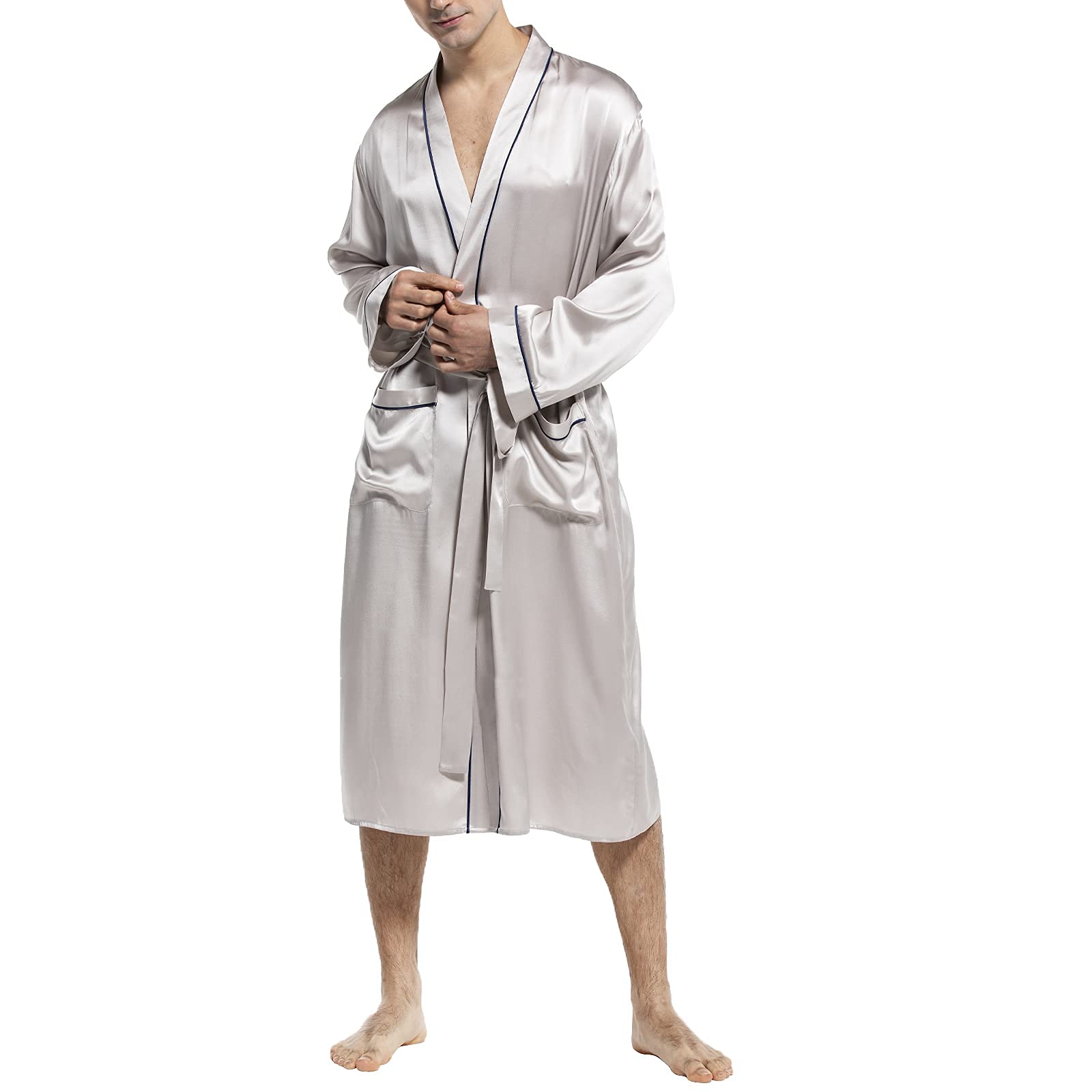 Mulberry Men's Silk Robe Luxury Long Silk Bath Robe