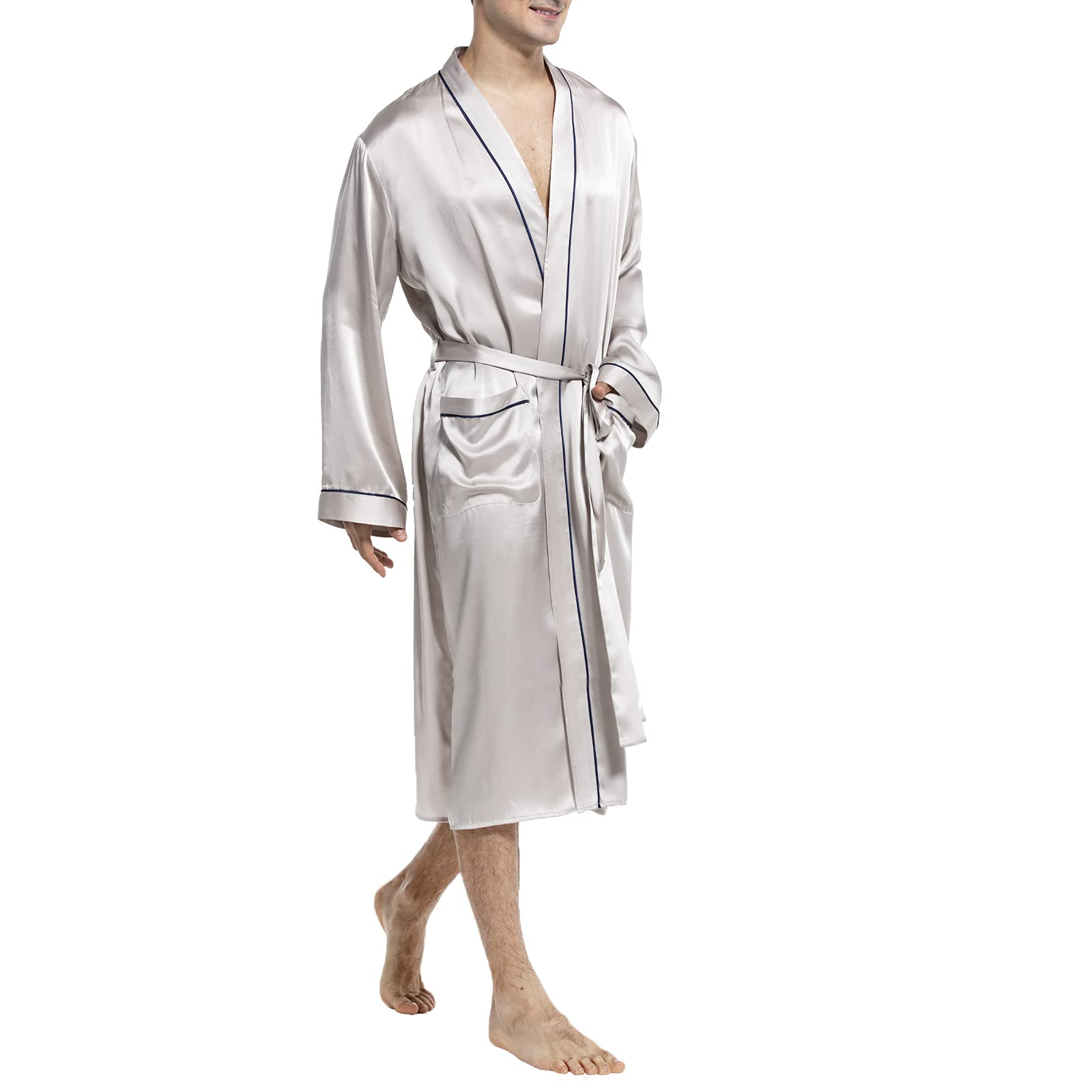 Mulberry Men's Silk Robe Luxury Long Silk Bath Robe
