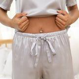 Short Silk Pajama Set For Women V Neck Short Silk Sleepwear