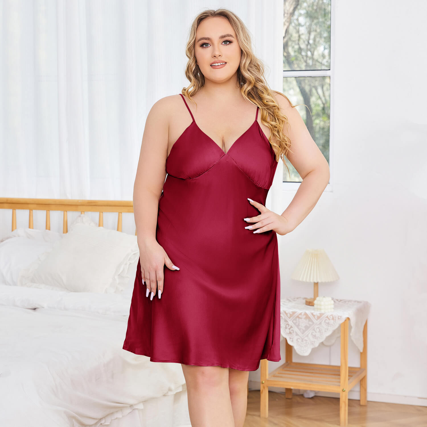 Plus Size Silk Nightgown V Neck Pure Silk Slip Dress