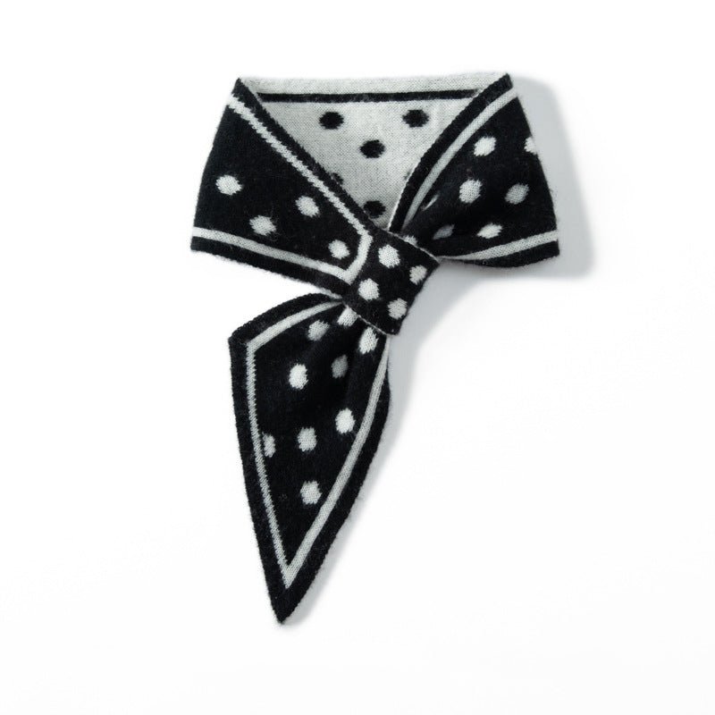 Polka Dot Cashmere Bow Scarf Cashmere Tie Scarf for Women Cashmere Neck Wrap