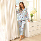 Luxury Print Silk Pajamas Floral Butterfly Silk Pajamas Set
