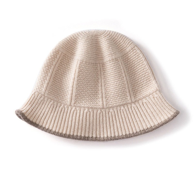 Pure Cashmere Bucket Hat Textured Cashmere Bucket Cap Rib Brim