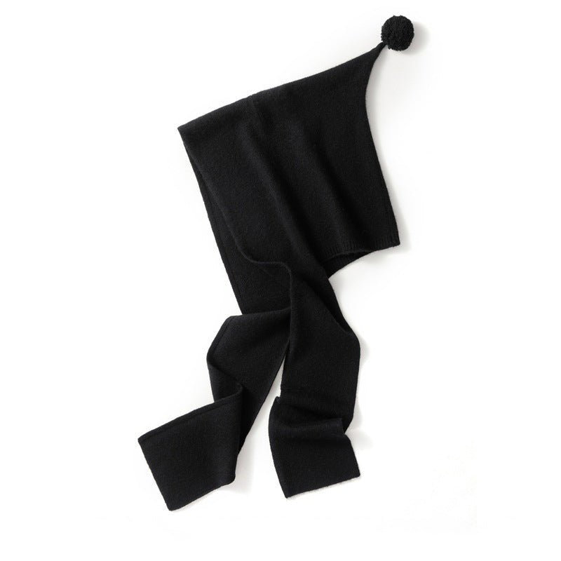 Pure Cashmere Hooded Scarf with Pom Soft Cashmere Hooded Wrap Scarf