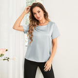 Pure Silk Blouses Short Sleeves Mulberry Silk Round Neck Shirt
