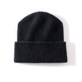 Ribbed 100% Cashmere Beanie Hat Premium Pure Cashmere Beanie with Folded Cuff