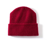 Ribbed 100% Cashmere Beanie Hat Premium Pure Cashmere Beanie with Folded Cuff