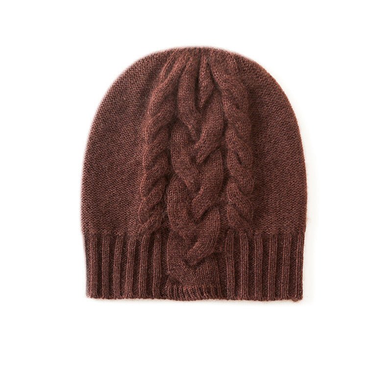 Ribbed Edge Cashmere Hat Braid Pattern Cashmere Beanie for Women