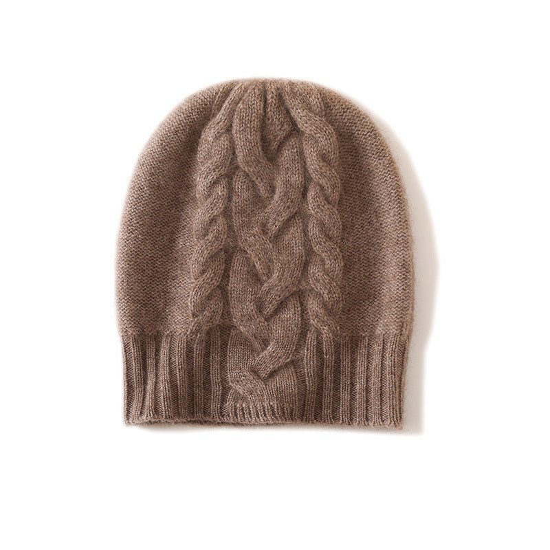 Ribbed Edge Cashmere Hat Braid Pattern Cashmere Beanie for Women