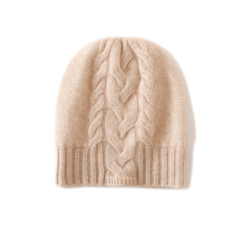 Ribbed Edge Cashmere Hat Braid Pattern Cashmere Beanie for Women