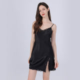 Womens Short Silk Lace Nightdress V Neck Silk Slip Dress