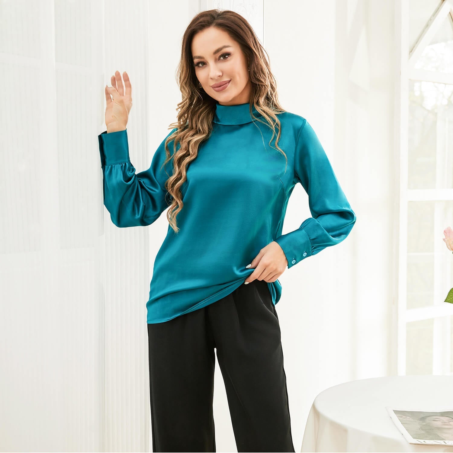 Silk Blouses For Women 100% Stand Collar Office Silk Shirts