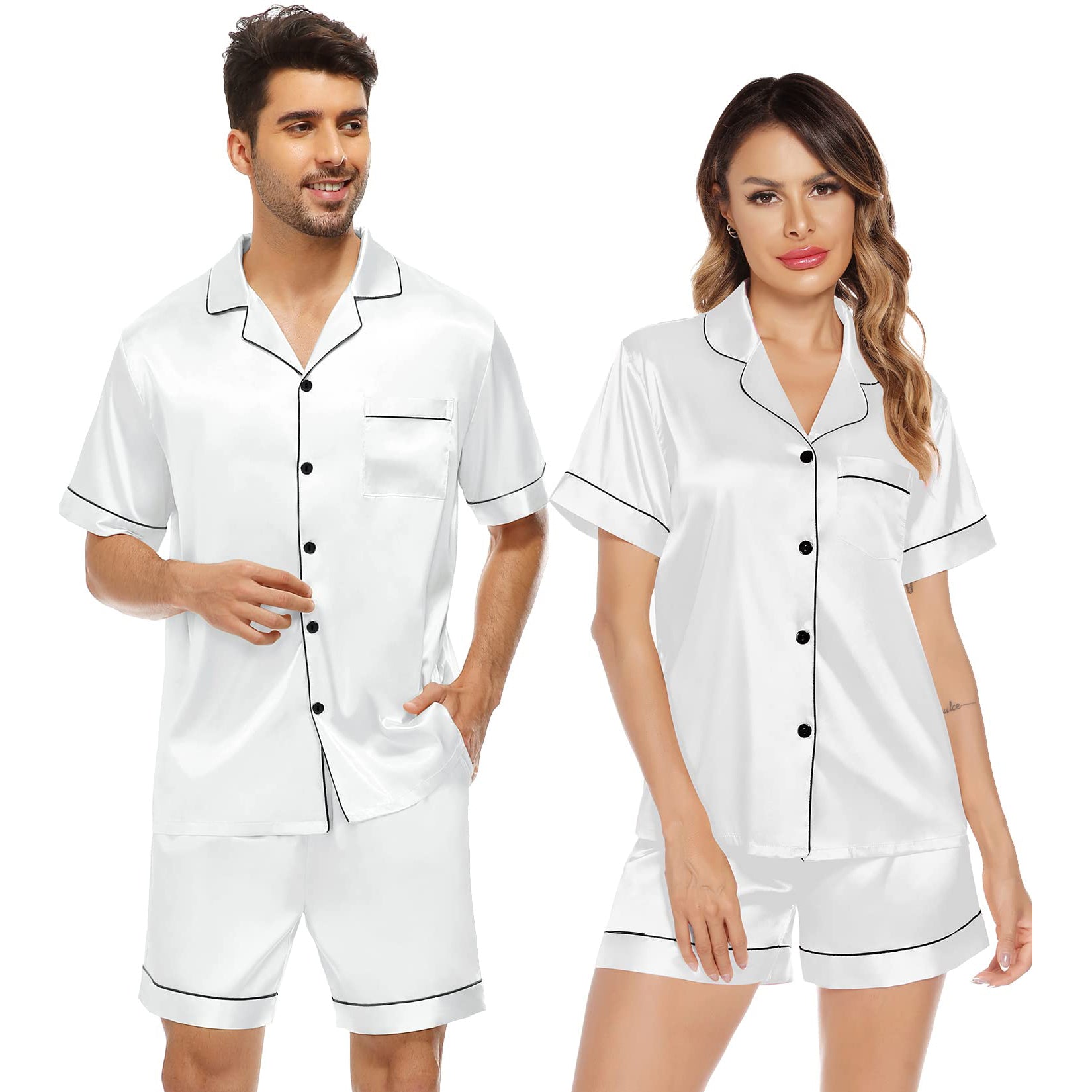 Silk Couple Pajamas Men And Women Short Silk Pyjama Set