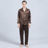 Silk Pajamas for Men Long Sleeve Chocolate XS