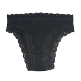 Silk panties women's lace ribbed mulberry silk mid - waist briefs