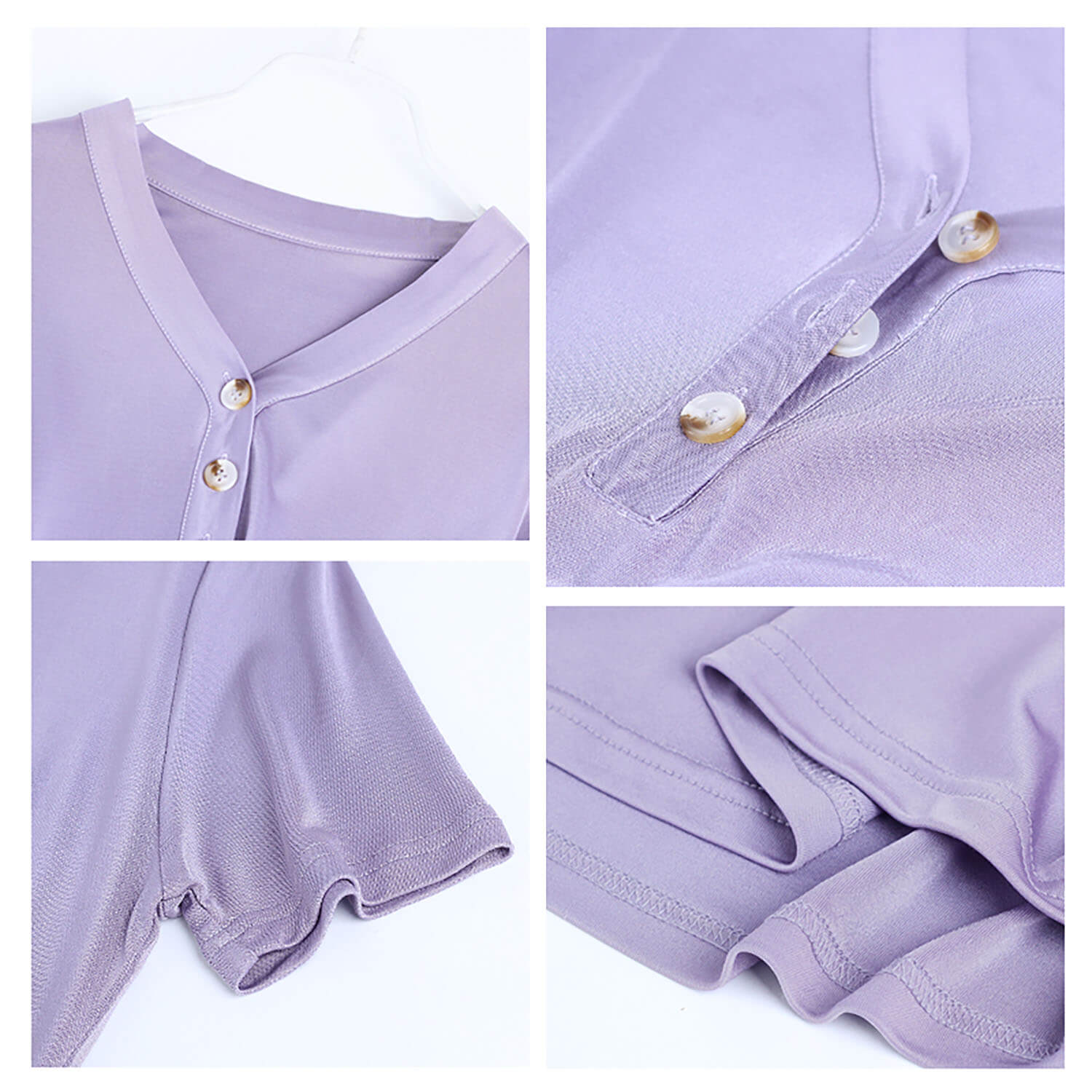 Silk Top Women's Short - sleeved Silk Knitted Bottoming Shirt Purple S