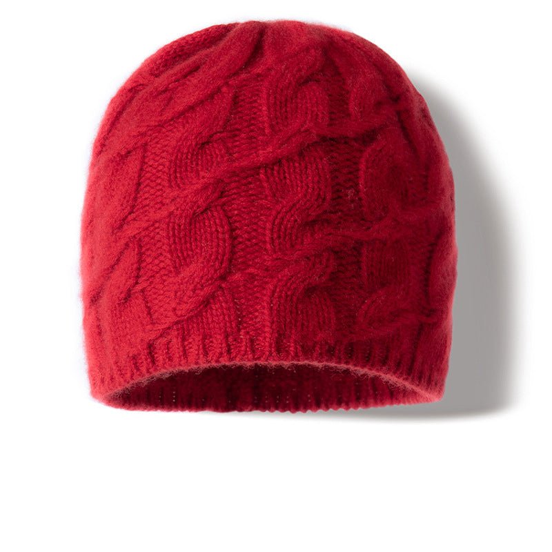 Unisex Cable Knit Cashmere Beanie Chunky Cashmere Hat Ribbed Trim