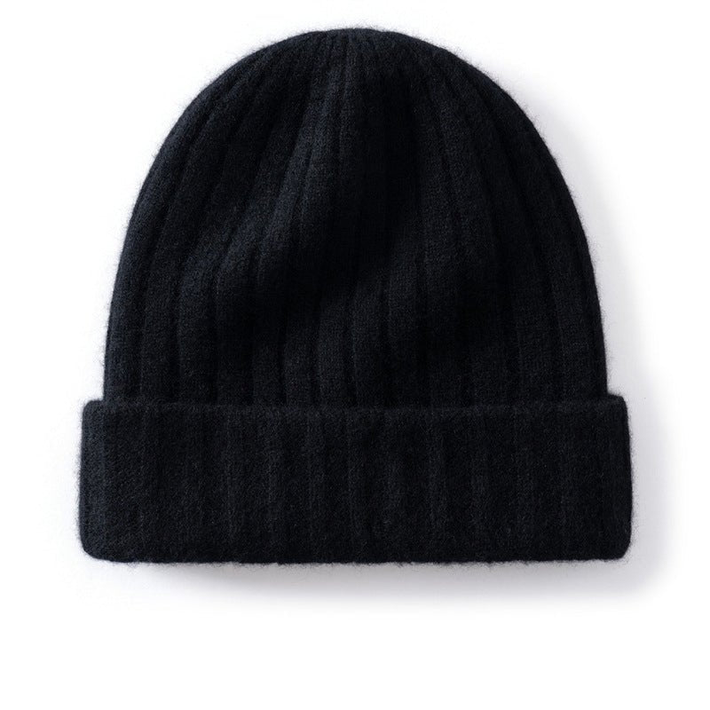 Unisex Ribbed Cashmere Beanie Hat Cashmere Winter Cap Knit Cuffed Multi Colors Black M