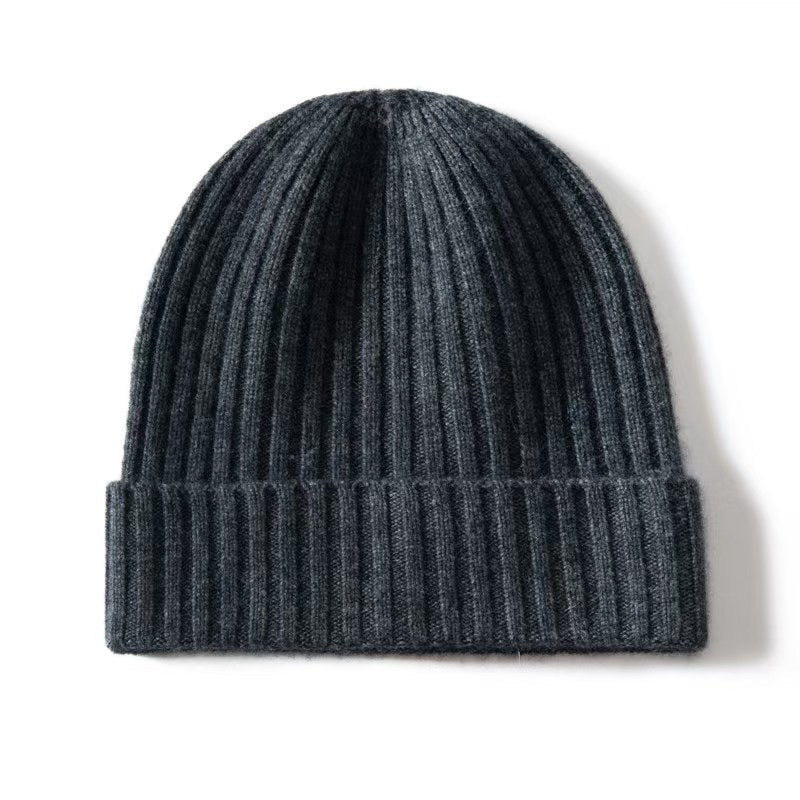 Unisex Ribbed Knit Cashmere Hats Warm Deep Cashmere Beanie