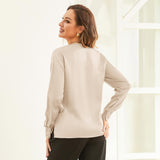 V Neck & Ribbon Silk Blouse For Women Long Sleeves Silk Shirt