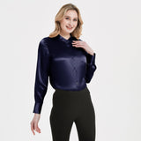 Women Band Collar Silk Blouse For Women 100% Pure Silk Blouse with Pocket