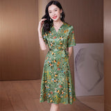 Women floral pure silk dress Summer Silk Floral Dress