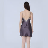 Women Floral Lace Silk Nightgown V Neck Pure Silk Slip Dress
